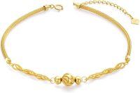 wholesale 18K Gold Solid Italian Chain Ankle Anklet with Beads and Twisted Links - Adjustable Size for Women's Footwear Accessories-Mesh-link Chain Anklet