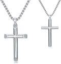 wholesale 925 Sterling Silver Beveled Edge Cross Pendant Necklace for Men Women - 4mm Box Chain  Set-0-0