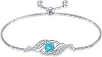 wholesale 925 Sterling Silver Birthstone Dainty Infinity Bracelet for Women-12-Dec.-Turquoise