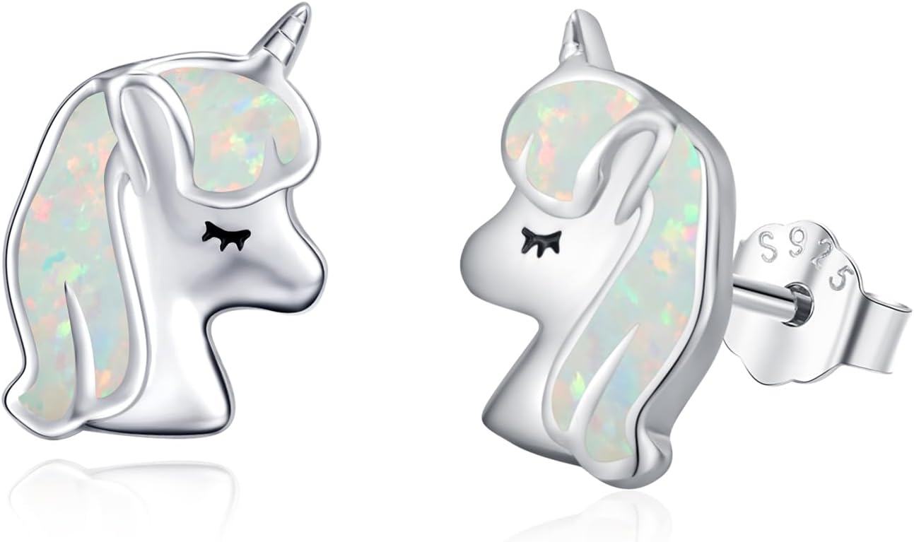  Sterling Silver Animal Stud Earrings Butterfly Unicorn Yorkie Beagle Axolotl Frog Cow Panda Dog Dino Cat Hedgehog Sloth -Unicorn Earrings