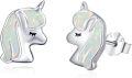 wholesale 925 Sterling Silver Opal Unicorn Stud Earrings for Girls Women Kids  8mm x 7mm-0-0