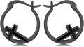 wholesale 925 Sterling Silver 925 Black Enamel Cross Huggie Hoop Earrings for Women & Girls-0-0