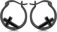 wholesale 925 Sterling Silver 925 Black Enamel Cross Huggie Hoop Earrings for Women & Girls-Black Gold