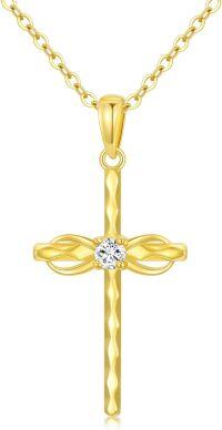wholesale 14K Gold Diamond Cross Pendant Necklace for Women-Infinity-Round Moissanite