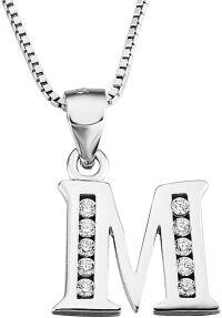 wholesale 925 Sterling Silver Cubic Zirconia Initial Pendant Necklace - 26 Letter Alphabet s for Women-Alphabet M