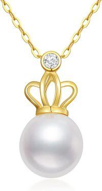 wholesale 14K Gold Diamond and Pearl Crown Pendant Necklace for Women (Length: 16-18)-Crown