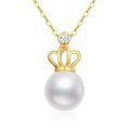 wholesale 14K Gold Diamond and Pearl Crown Pendant Necklace for Women (Length: 16-18)-0-0