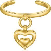 wholesale 14K Gold Adjustable Open Toe Cuff Ring for Women Dangle Heart Leaf-A- Heart in Heart Style
