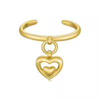 wholesale 14K Gold Adjustable Open Toe Cuff Ring for Women Dangle Heart Leaf-A- Heart in Heart Style