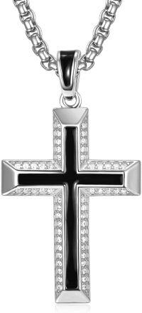 wholesale 925 Sterling Silver Cross Pendant on Rolo Chain 24 Long for Men-Silver