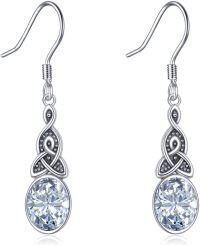 wholesale Sterling Silver Celtic Boho Hook Earrings with Stone for Women Birthday Gifts-4-Clear Crystal