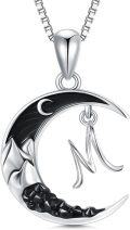 wholesale Sterling Silver Black Moon A Z Initial Necklace 26 Letter Pendant-0-0
