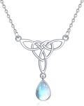 wholesale 925 Sterling Silver Teardrop Moonstone & Turquoise Celtic Knot Pendant Necklace-0-0