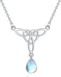 wholesale 925 Sterling Silver Teardrop Moonstone & Turquoise Celtic Knot Pendant Necklace-Moonstone Celtic Knot Necklace