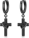 wholesale 925 Sterling Silver & Black Gold Plated Cross Huggie Hoop Earrings for Men/Women-0-0