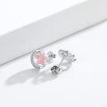 wholesale 925 Sterling Silver Pink Enamel Moon & Paw Print Stud Earrings for Women Girls Animal Lover Gifts-0-4