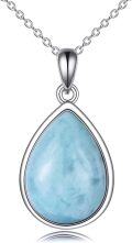 wholesale 925 Sterling Silver Larimar Teardrop Pendant Necklace for Women s-0-0