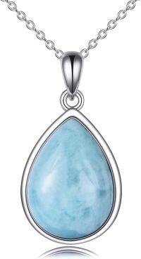 wholesale 925 Sterling Silver Larimar Teardrop Pendant Necklace for Women s-Larimar