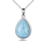 wholesale 925 Sterling Silver Teardrop Pendant Necklace With Aquamarine Stone-Larimar