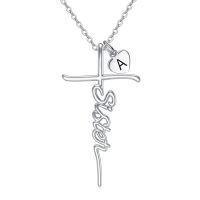 wholesale 925 Sterling Silver Birthstone Cross Sister Initial Pendant Necklace-04-April-13-Customized Initials