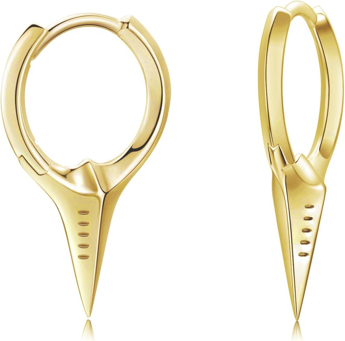 Sterling Silver Spike Sword Cross Huggie Hoop Earrings Punk Jewelry-0-0