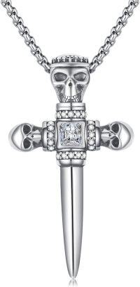 wholesale 925 Sterling Silver Skull Cross Dagger Pendant Necklace Gothic  for Men Women-A002-Sword(Skull)