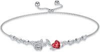 wholesale 925 Sterling Silver Rose Flower Birthstone Bolo Bracelet for Women-07-July-Ruby