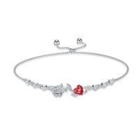 wholesale 925 Sterling Silver Rose Flower Birthstone Bolo Bracelet for Women-07-July-Ruby
