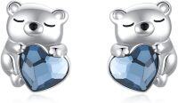 wholesale 925 Sterling Silver Bear Heart Stud Earrings - Cute Animal Design Hypoallergenic Gift for Women-Bear