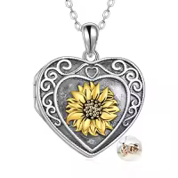 TOUPOP Sterling Silver Heart Photo Locket Pendant Necklace For Women Birthday Gifts-style_name:F01-Sunflower