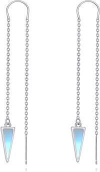 wholesale Sterling Silver Nature Stone Ball Threader Drop Earrings-moonstone triangle earrings