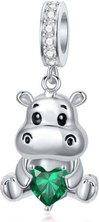 wholesale 925 Sterling Silver Birthstone Hippo Charm for Bracelets Jewelry-05-May-Hippo