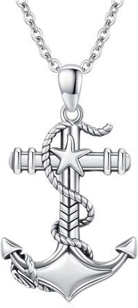 wholesale 925 Sterling Silver Nautical Star and Rope Design Anchor Pendant Necklace for Men Gothic -A-Anchor