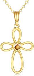 wholesale 14K Gold Heart-Shaped Stone Cross Pendant Necklaces for Girls and Women's Gift-0-0