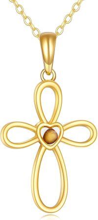 wholesale 14K Gold Heart-Shaped Stone Cross Pendant Necklaces for Girls and Women's Gift-Mustard Seed Cross