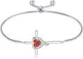 wholesale TOUPOP Ruby Cross Bracelet For Women Sterling Silver Birthstone Cross Bracelet Heart Cross July Birthstone Jewelry Birthday Anniversary Christmas Gifts For Her Wife Girlfriend Mom -0-0