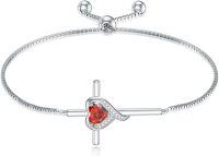 wholesale TOUPOP Ruby Cross Bracelet For Women Sterling Silver Birthstone Cross Bracelet Heart Cross July Birthstone Jewelry Birthday Anniversary Christmas Gifts For Her Wife Girlfriend Mom -undefined