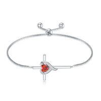 TOUPOP Sterling Silver July Birthstone Heart Cross Bracelet-undefined