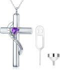 wholesale 925 Sterling Silver White Gold & Sterling Silver Birthstone Cross Urn Necklace for Ashes – Infinity Engraved, Cremation Jewelry for Loved Ones-0-0