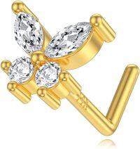 wholesale 14K Gold Moissanite L Shaped Nose Studs 20g Hypoallergenic Piercing Jewelry for Women Men-Butterfly