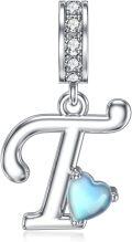 wholesale 925 Sterling Silver Heart-Shaped Blue Moonstone Initial N Charm Pendant Necklace Gift-0-15
