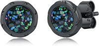 wholesale 925 Sterling Silver Black Onyx Zircon Celtic Viking Stud Earrings Hypoallergenic Punk Gothic Jewelry for Women Men-Black-Abalone Gravel-Black-Abalone Gravel