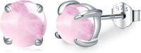 wholesale  Sterling Silver Tiger Eye Mood Stone Pink Quartz Amethyst Moonstone Stud Earrings -Pink Quartz 6mm