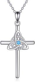 wholesale 925 Sterling Silver Celtic Knot Blue Crystal Cross Pendant Necklace for Women Religious Faith -0-0