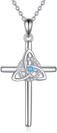 wholesale 925 Sterling Silver Celtic Knot Blue Crystal Cross Pendant Necklace for Women Religious Faith -cross necklace