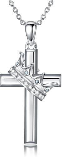 wholesale 925 Sterling Silver Birthstone Crown Cross Pendant Necklace for Women-12-December