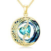 wholesale TOUPOP Birthstone Necklace 925 Sterling Silver Moon And Star Pendant With Blue Crystal Celtic Moon Jewelry Birthday Christmas Gifts For Women Mom Wife Her Daughter -color_name:B-12-December-Topaz-Gold