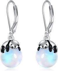 wholesale 925 Sterling Silver Moonstone Panda Drop Earrings-Panda