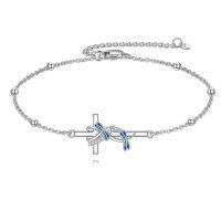 wholesale 925 Sterling Silver Butterfly Cross Bracelet With Blue Enamel And Crystal Details-Dragonfly