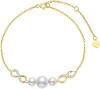 wholesale 10k Gold Infinity Bracelet with Moissanite and Freshwater Cultured Pearls 6.8-8.4 inches-10k Yellow Gold